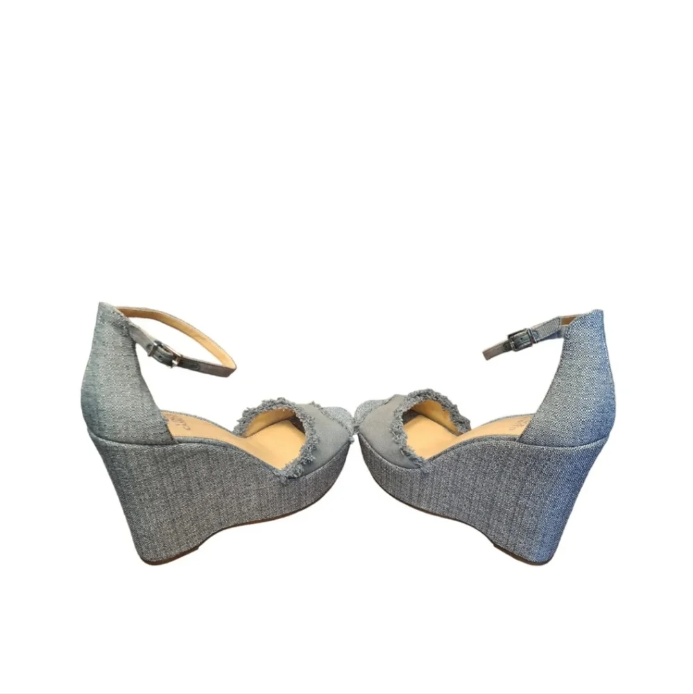 Vince Camuto Womens Gray VC-Tatchen Wedge Heels Ankle Strap‎ Size 11M